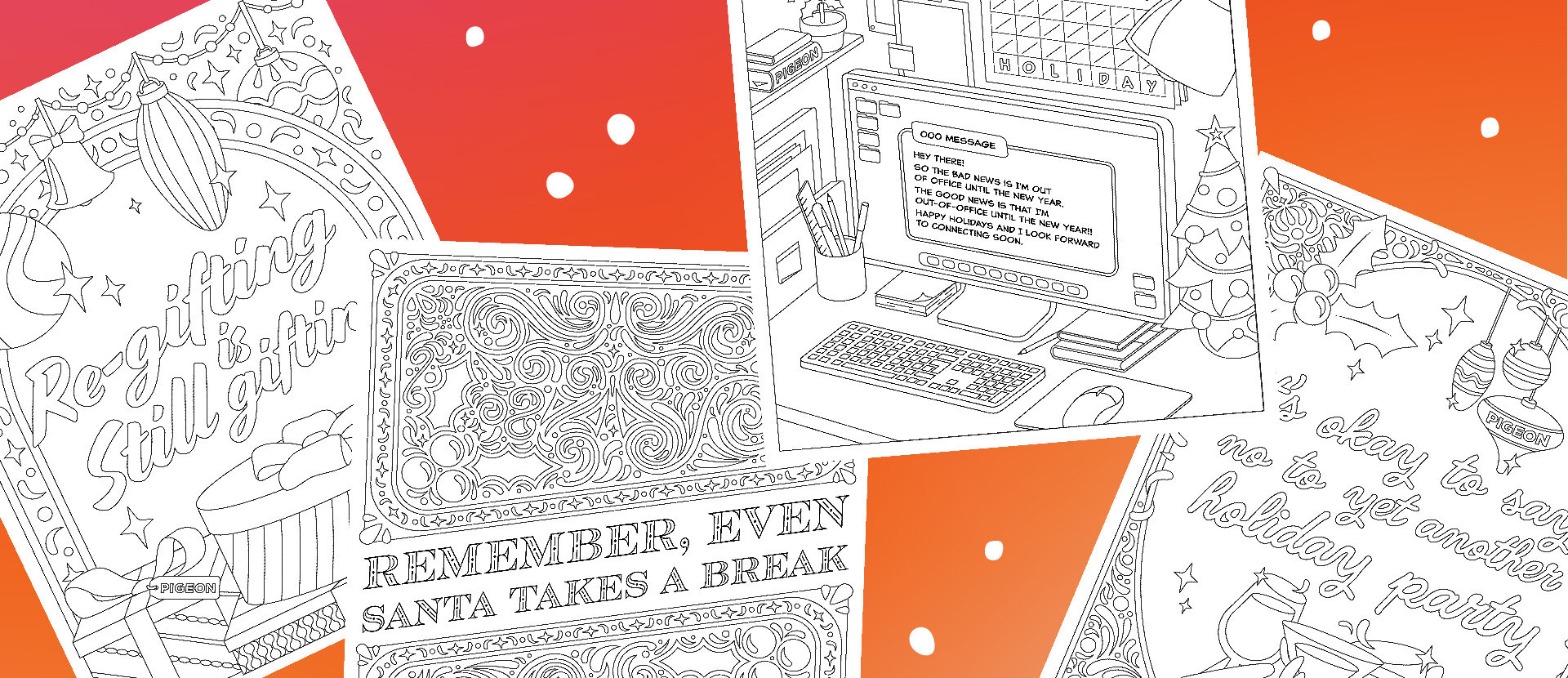 Christmas colouring book illustrations. Illustrations de Noël à colorier.